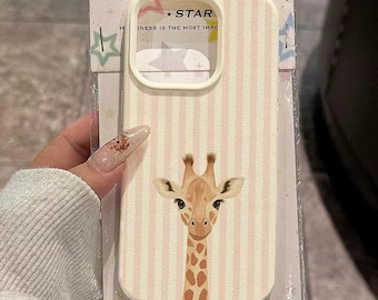 Giraffe Illustration Striped Background Pattern Phone Case For iPhone 11 12 13 14 15 16 17 Pro Max XS X XR 16E 16 Plus Air Cover