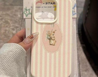 Cute Vintage Bunny Aesthetic Phone Case For iPhone 17 16 15 14 13 12 11 Pro Max Plus Mini Cottagecore Rabbit iPhone Cover Gift For Her