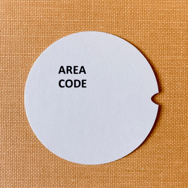 Dial Card Insert AREA CODE for Rotary Phone Center Dial 1.5” card stock paper insert for rotary telephone finger wheel dial