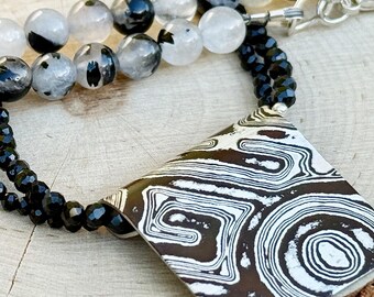 Asche Anhänger mit Schwarzen Spinell & Schwarzen Turmalin, Statement Schmuck