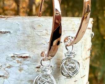 Kristall 18K Rose Gold Sterling Silber Creolen - Einzigartiger handgemachter Schmuck, zweifarbige Ohrringe