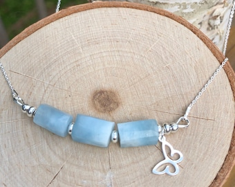Blue Skies Halskette – Sterling Silber mit Aquamarin & Schmetterling Charm, handgemachter Schmuck