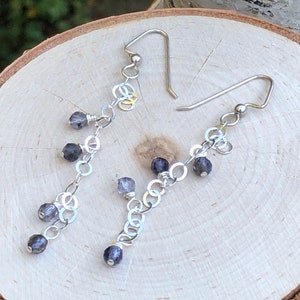 Raindrop Earrings: Sterling Silver and Faceted Ioilite