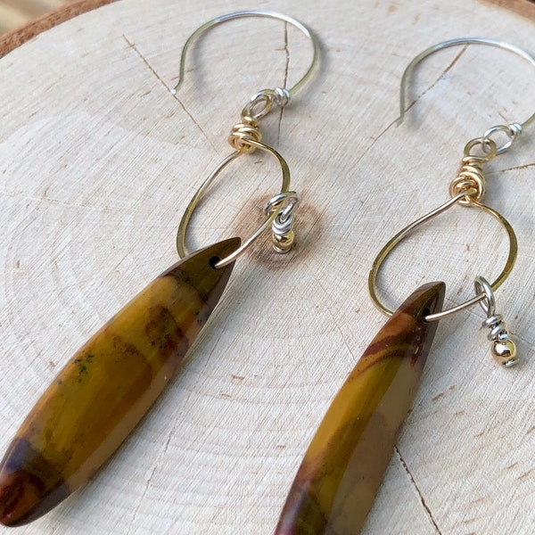 Walkabout Earrings: Jasper, Gold and Sterling Silver