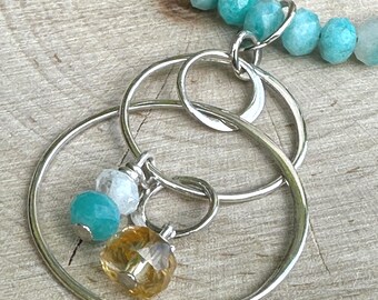 Sonnenbeschienene Wellen Sterlingsilber Amazonit Citrin Halskette - Artisan Schmuck, Ozean inspirierte Halskette
