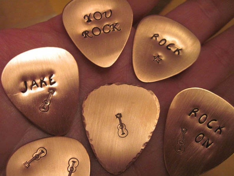 Copper Guitar Picks You Choose What It Says Etsy