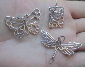 Sterling Silver Large Butterfly Pendant, Large Dragonfly Pendant or Butterfly(one pendant)