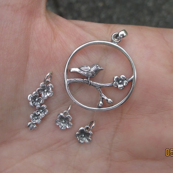 Sterling Silver Cherry Blossom Cluster Charm(one or one pair) or small Cherry Blossom Charm.