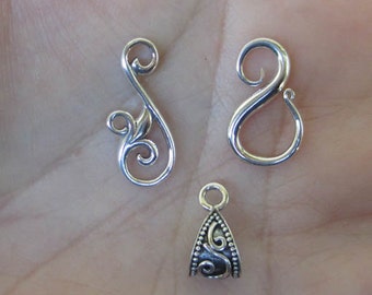 Sterling Silver S-shaped Pendant Bail,Scroll Link or Swirl Bail(one pendant bail)