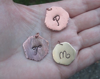 Copper, Brass, or Nickel Rustic/Organic Initial or Number Tags