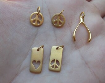 Vermeil Style Peace, Wishbone or  Love & Peace Rectangle Charms-You choose which one