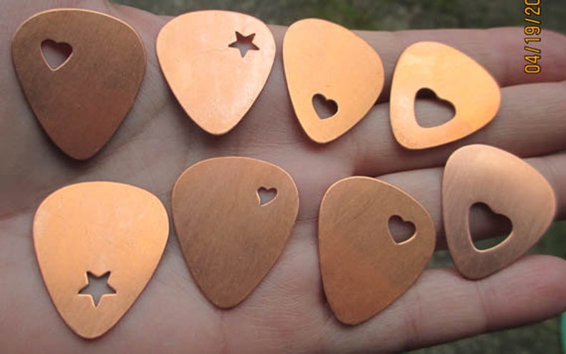 Copper Guitar Picks with Heart or Star cut outYou choose the quantity image 1