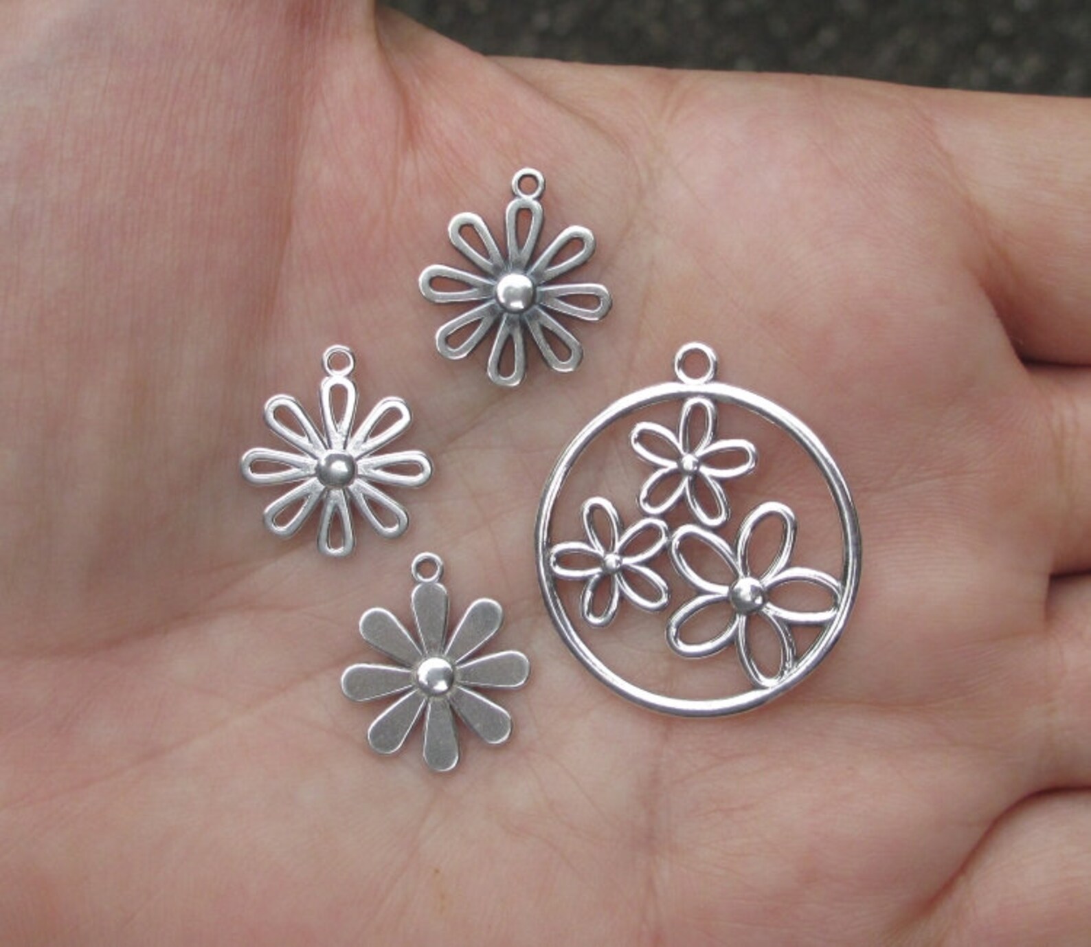 Sterling Silver Open Flower Charms or Solid Flower Charmsone Etsy