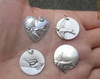 Sterling Silver Mom Bird Pendant, Bird Pendant, Cross Pendant, Flower Pendant, Heart or Key to Heart Pendant or Number Pendant