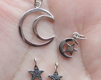 Sterling Silver Tiny Stars,Cresent Moon, or Moon and Star Charm - You choose which one