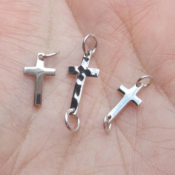 Sterling Silver Small Cross Link, Small Cross Charm or Hammered Cross - You choose which one