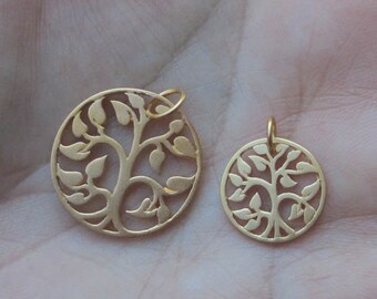 May include: Two gold-tone tree of life pendants. The larger pendant is about 2 inches in diameter and the smaller pendant is about 1 inch in diameter.