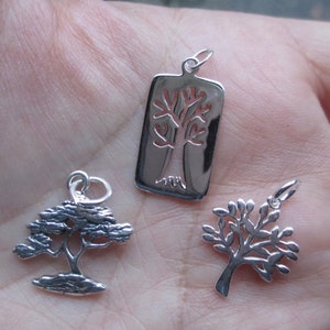 Sterling Silver Tree Charms - Cypress Tree, or Tree with Leaves, or Tree cut out