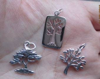 Sterling Silver Tree Charms - Cypress Tree, or Tree with Leaves, or Tree cut out