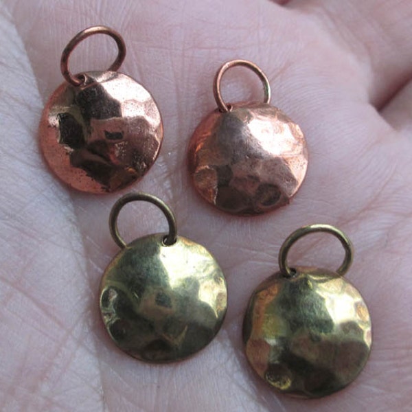 Domed Hammered Copper or Brass Discs(one pair)(half inch)or (3/4")