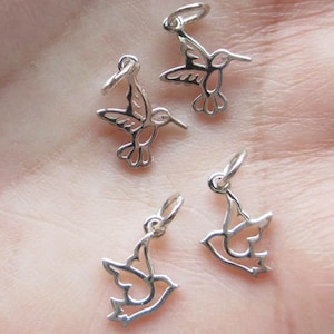 Tiny Sterling Silver Peace Dove or Hummingbird Charms(one pair)You choose which two
