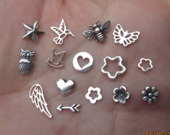 Sterling Silver Tiny Embellishments, accents, or solderable pieces(Arrow,Star,Heart,Bee,Flower,Owl,Butterfly,Angel Wing,or Bird)