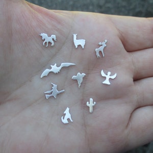 Tiny Sterling Silver Solderable accents-Llama, Moose, Unicorn, Bat, Witch, Ghost, Tiny Cactus, Coyote, or Angel