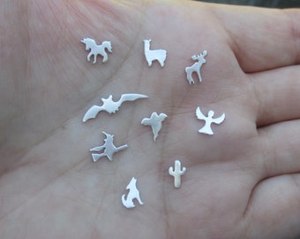 Tiny Sterling Silver Solderable accents-Llama, Moose, Unicorn, Bat, Witch, Ghost, Tiny Cactus, Coyote, or Angel