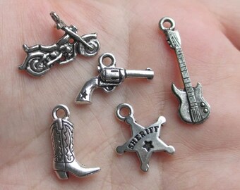 Pewter western charms, Guitar or Motorcycle(You Choose the style and quantity)