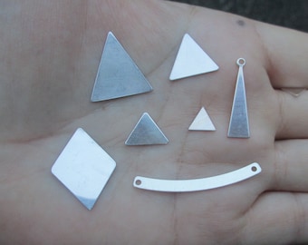 Sterling Silver Triangles(12mm, 15mm, and 19mm),Diamond Shape, and rounded bar - Plain or Hammered