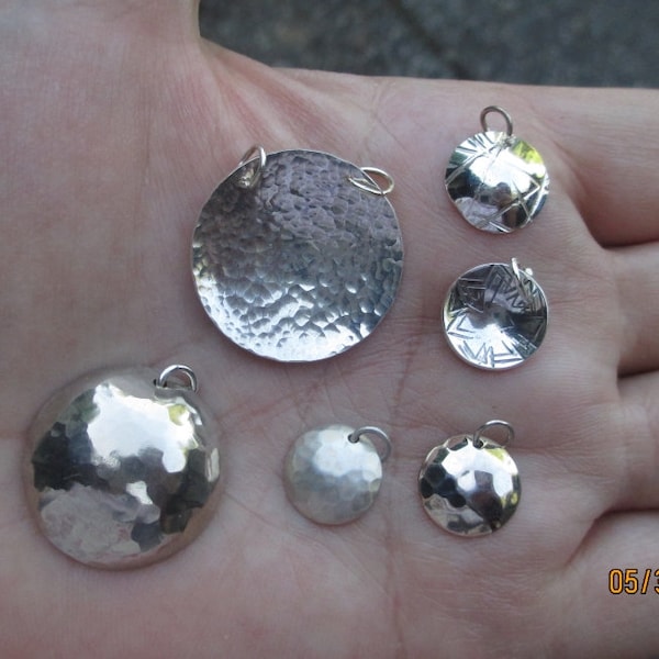 Round Sterling Silver Domed Discs - Matte Finish, or shiny 3/8" to 1-1/4" in size,also necklace