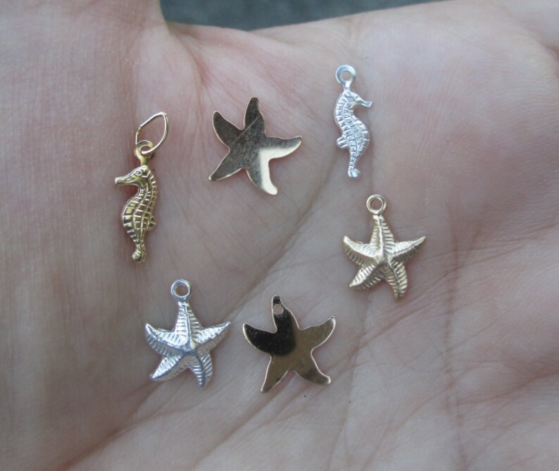 Sterling Silver or Gold Filled Seahorse,Starfish Charms or GF Starfish Stamping-You choose which one image 3