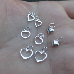 Puede incluir: Ocho dijes de plata en forma de corazón con un bucle para sujetar a un collar o pulsera.