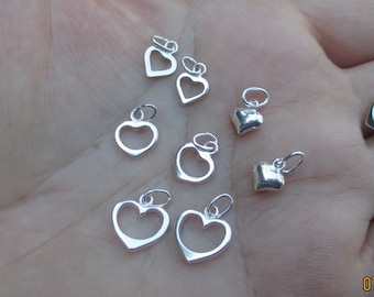 Sterling Silver Heart Charms Combo(2 Large, 2 Medium, 2 small or 2 of each) You choose which one