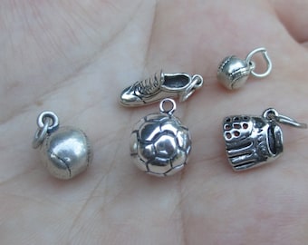 Sterling Silver 3-D Baseball(small or Large), Baseball Mitt Charm, Running Shoe, or Soccer Ball(You choose which one