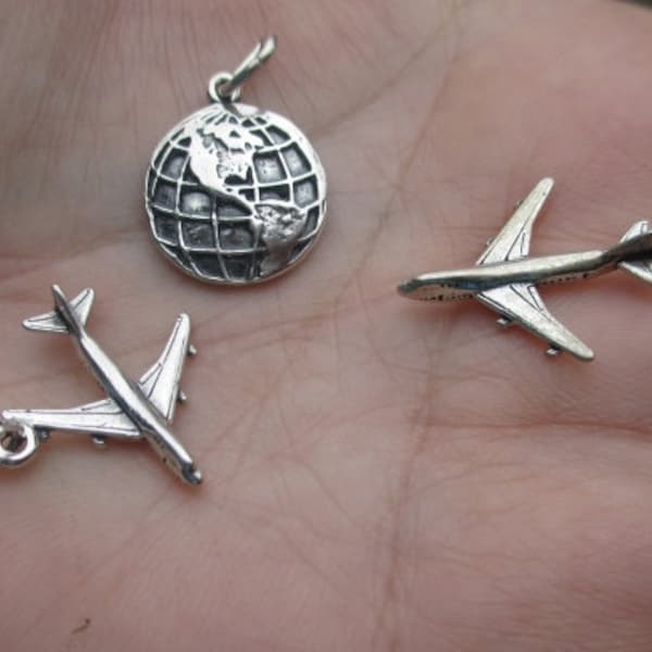 Sterling Silver World Charm or Airplane Charm