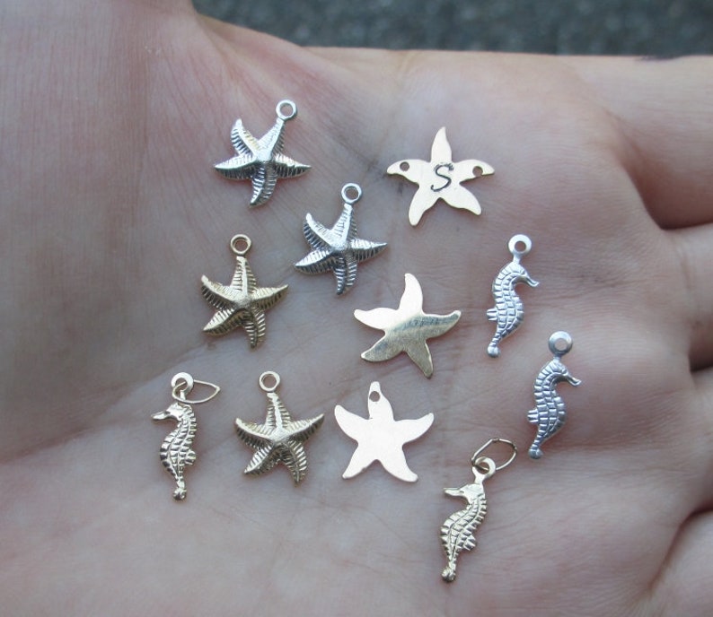 Sterling Silver or Gold Filled Seahorse,Starfish Charms or GF Starfish Stamping-You choose which one image 1