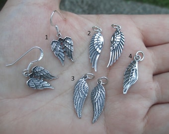 Sterling Silver Angel Wing Charms or Earrings