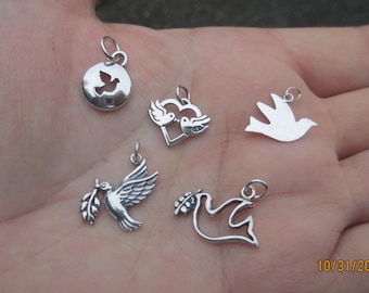 Sterling Silver Peace Dove Charm With Branch, or Dove Disc(one charm)You choose which one