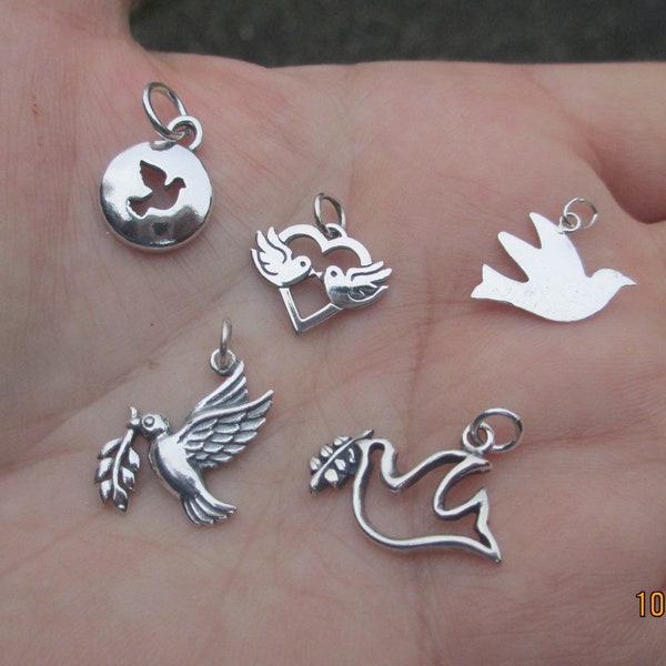 Sterling Silver Peace Dove Charm With Branch, or Dove Disc(one charm)Vous choisissez lequel