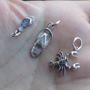 Sterling Silver Flip Flop Charmone charmLarge or small size or Lobster charm image 1
