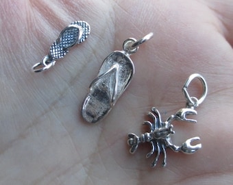 Sterling Silver Flip Flop Charm(one charm)Large or small size or Lobster charm