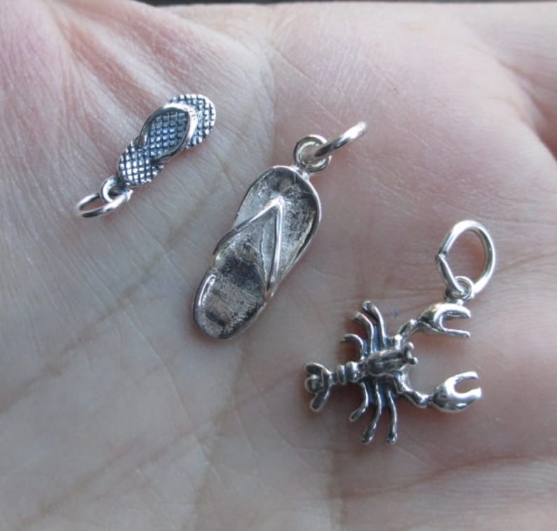 Sterling Silver Flip Flop Charmone charmLarge or small size or Lobster charm image 1