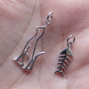 Sterling Silver Fish Bone, or Cat Charm(one charm)You choose which one