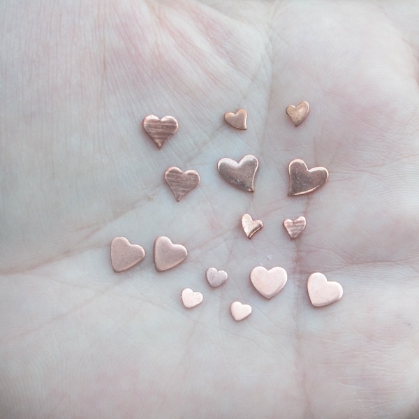 Tiny Copper Hearts, Small or Tiny Wavy, Wide, Tiny wide, Pointy, or Normal