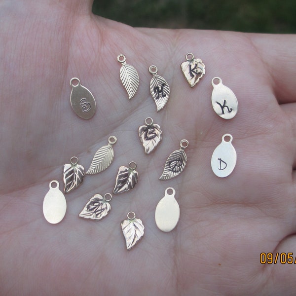 Gold filled Leaf stamping's or oval tags with Initials or without