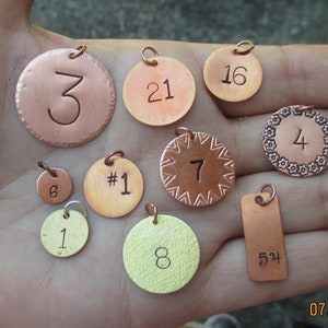 Copper,Brass or Nickel Number Tags3/8, 1/2, 5/8, 3/4 or 1 size image 1