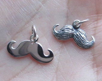 Sterling Silver Mustache Charm(one charm)You choose which style or Lips Charm