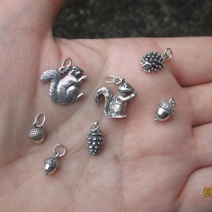 Sterling Silver Squirrel, Hedgehog, Acorn or Pinecone Charm-you choose which one