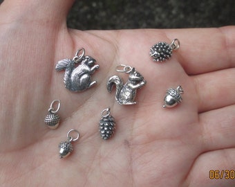 Sterling Silver Squirrel, Hedgehog, Acorn or Pinecone Charm-you choose which one